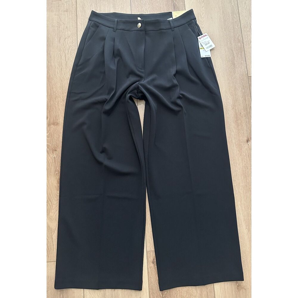 Michael Kors Women's High Rise Wide Leg Pants Pleated Trousers Black 14 NWT!